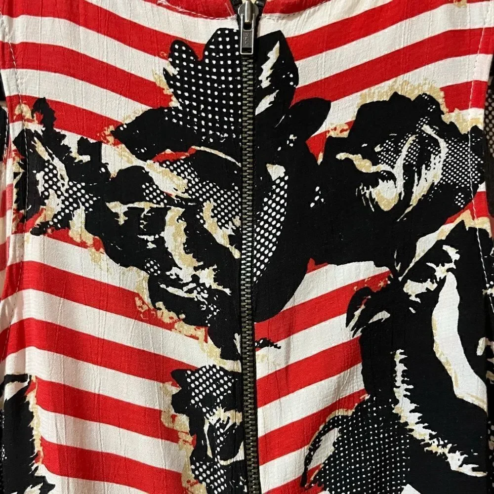 WAYF Striped Floral Shift Dress Red White Women’s Size Small
